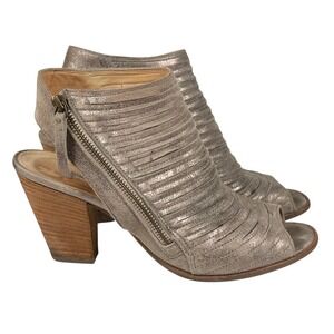 PAUL GREEN Women Sz UK 7.5/US‎ 10 Metallic Smoke Leather Cayanne Peep Toe Bootie